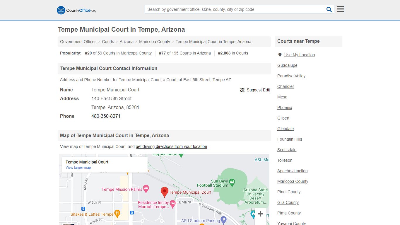 Tempe Municipal Court - Tempe, AZ (Address and Phone) - County Office